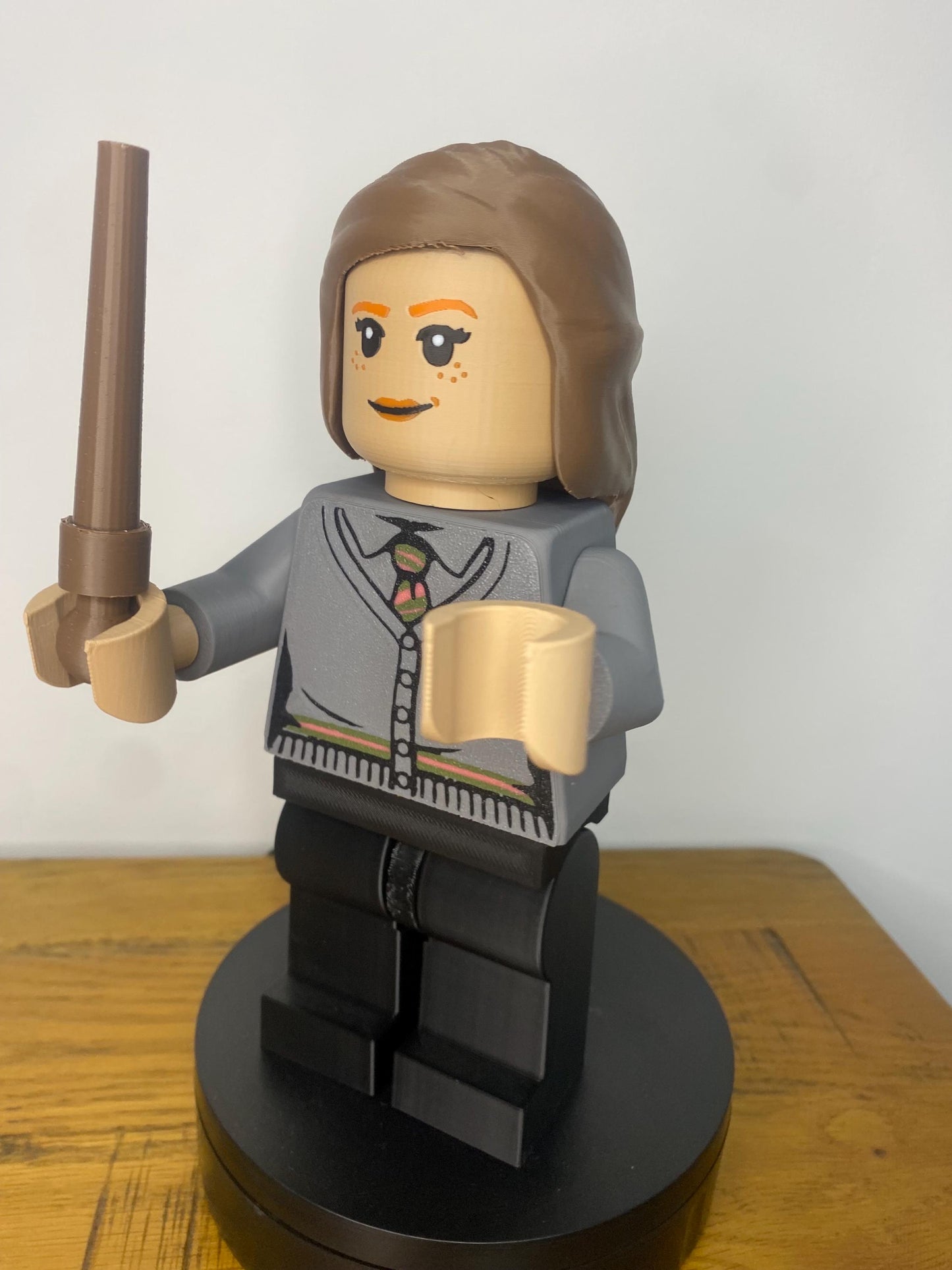 Big Brick L3GO inspired Hermoine Granger  complete with wand. 9” tall perfect for Harry Potter fan / gift / present wizard