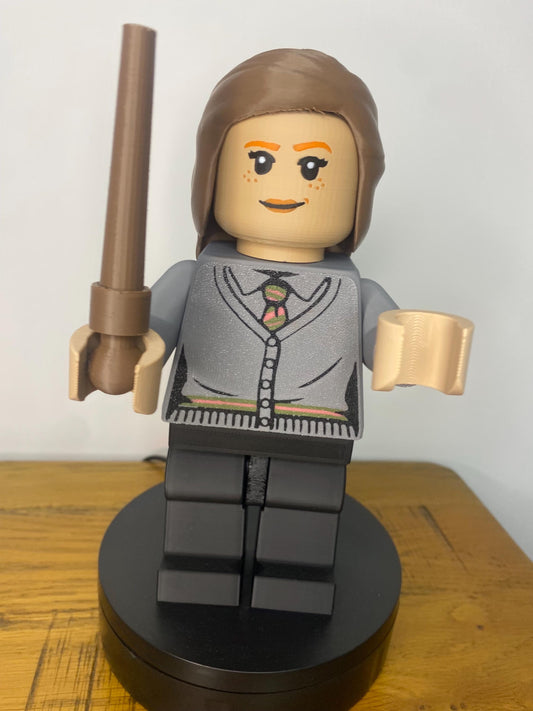 Big Brick L3GO inspired Hermoine Granger  complete with wand. 9” tall perfect for Harry Potter fan / gift / present wizard